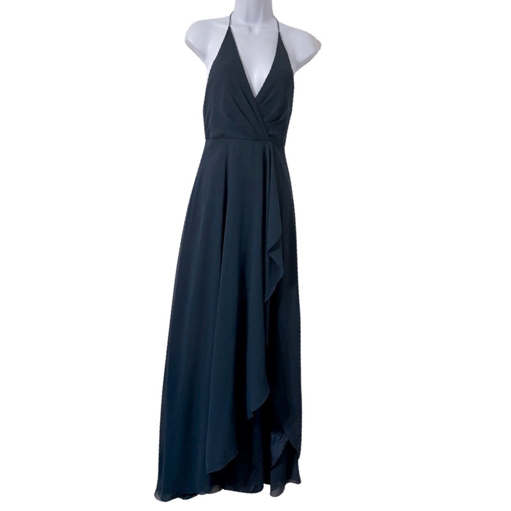 Jenny Yoo  Womens Farrah Surplice Sleeveless Gown Navy Blue Size 0
